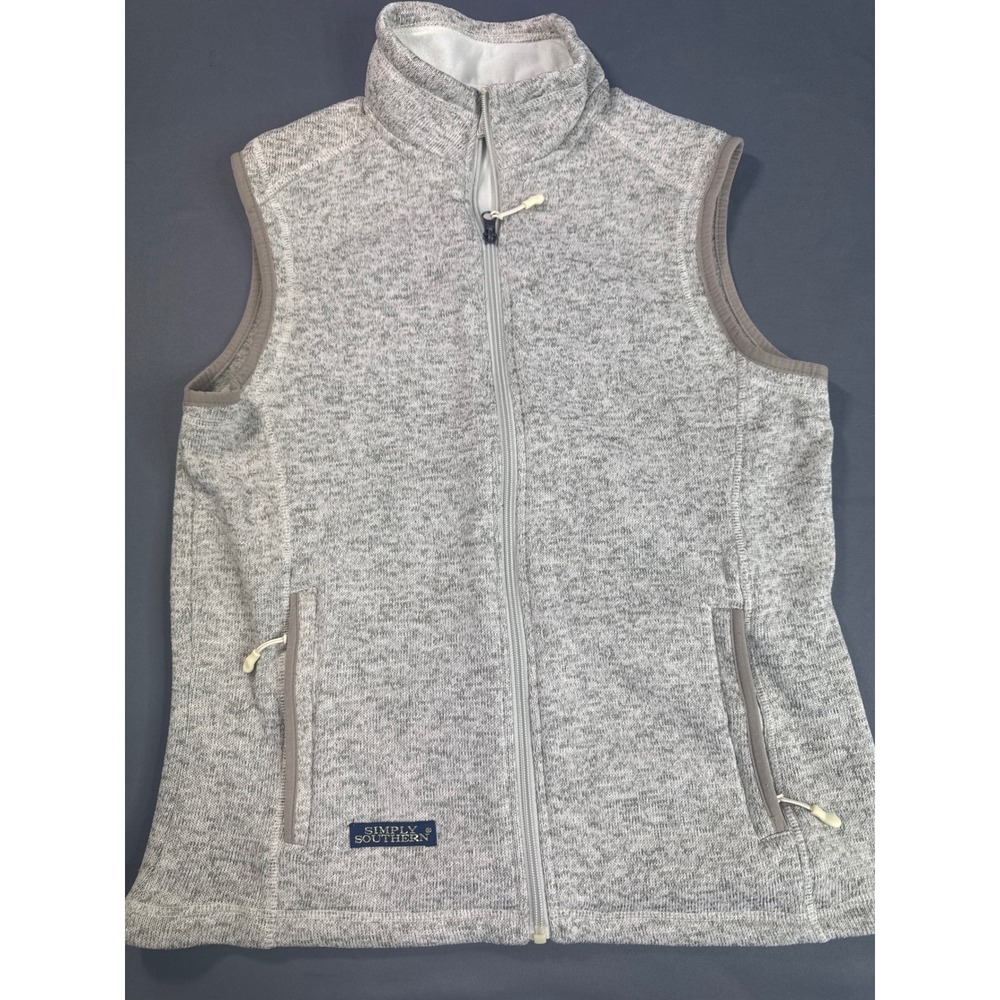 Simply Southern Womens Gray Marl Full Zip Sweater Fleece Vest Size Medium